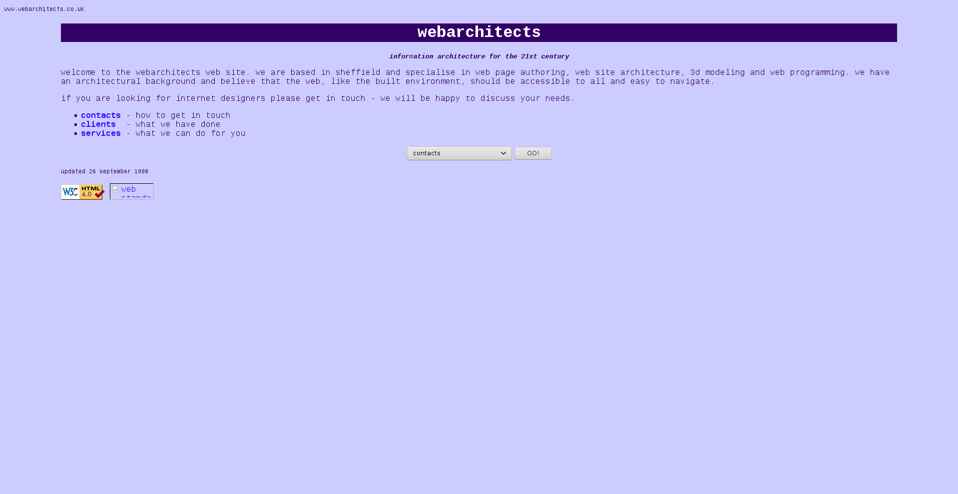 Screenshot of www.webarchitects.co.uk from 1998